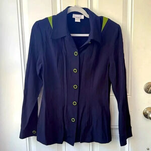 OVATION by New Frontier  Women’s Equestrian Shirt Blouse Sz 8 Blue Green Horse